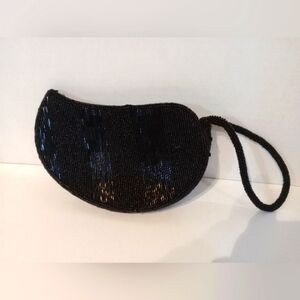 BIJOUX‎ TERNER Black Beaded Clutch Wristlet